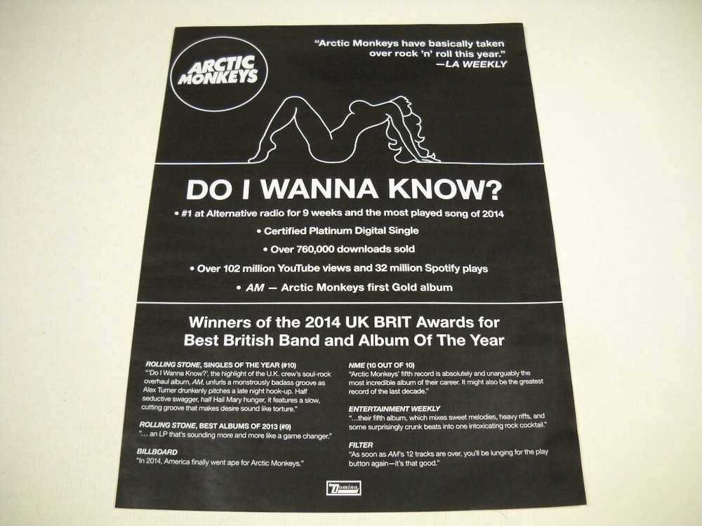 ARCTIC MONKEYS shapely female outlined DO I WANNA KNOW? 2014 Promo Poster Ad