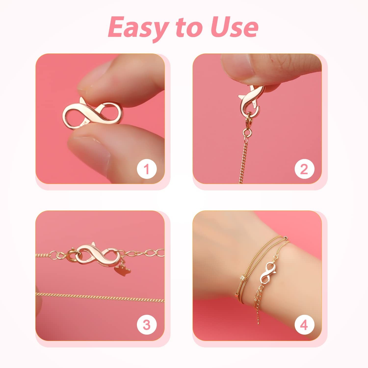 2pcs Double Opening Lobster Clasps, Rose Gold 925 Sterling Silver Lobster Cla...