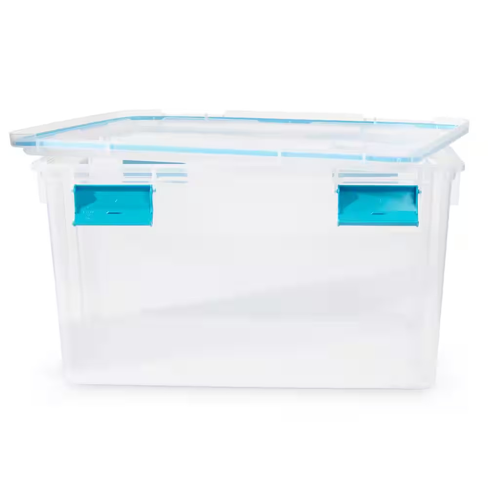 54 Qt. Plastic Stackable Storage Bin with Gasket Latch Lid, Clear (4-Pack)