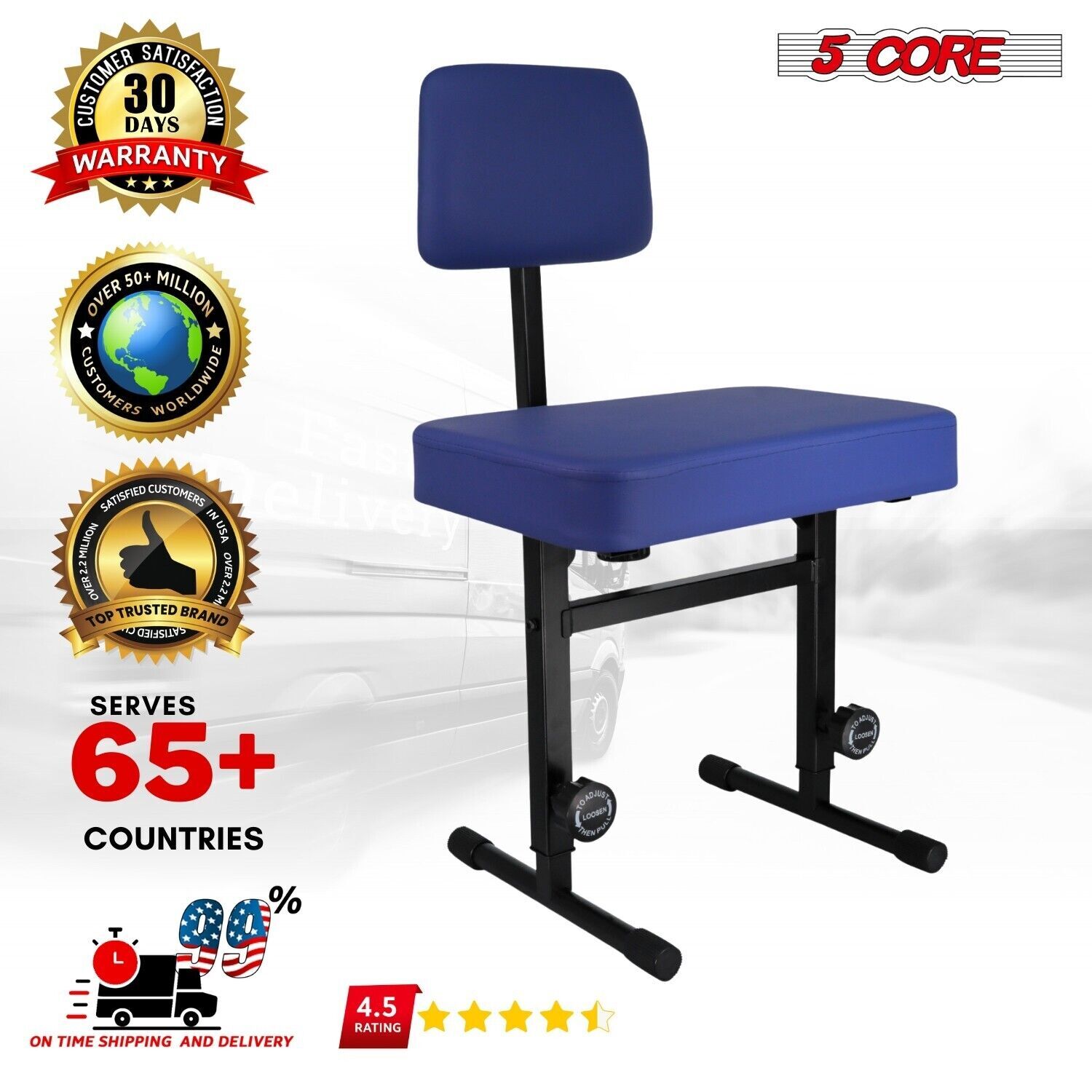 5 CORE Piano Bench Height Adjustable Keyboard Stool Stool Heavy Duty Thick Padde
