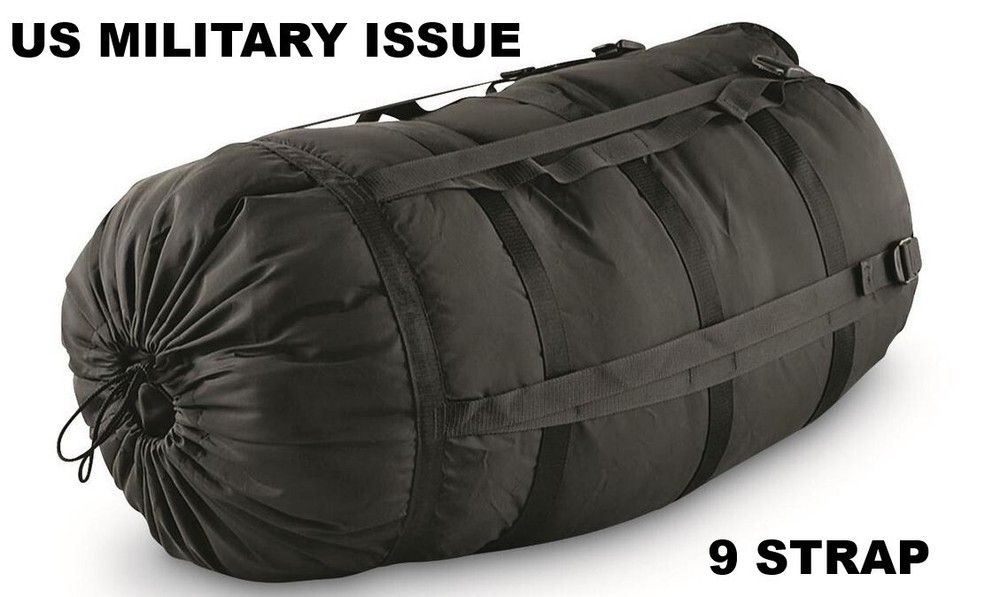 NEW US Military 9 Strap Large Compression Stuff Sack Sleep System Black USGI