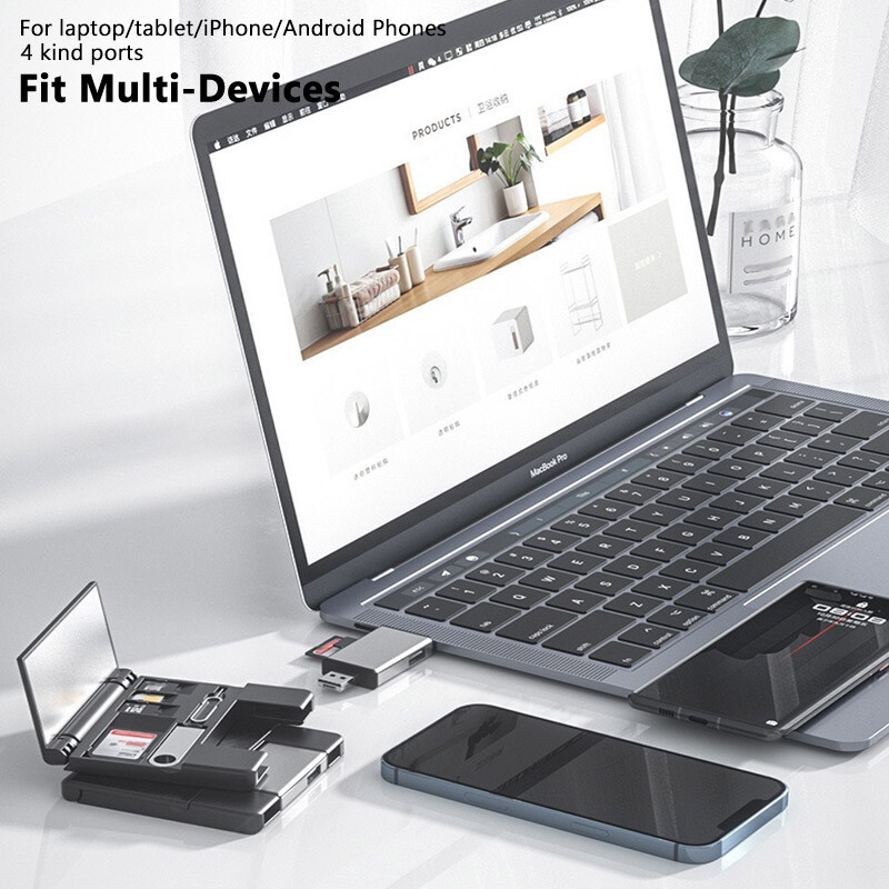 USB-C OTG Adapter SD TF Memory Card Reader Storage Box For iPhone Samsung Tablet