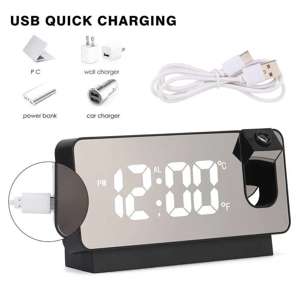 LED Digital Projector Projection Snooze Dual Alarm Clock Timer USB Temperature