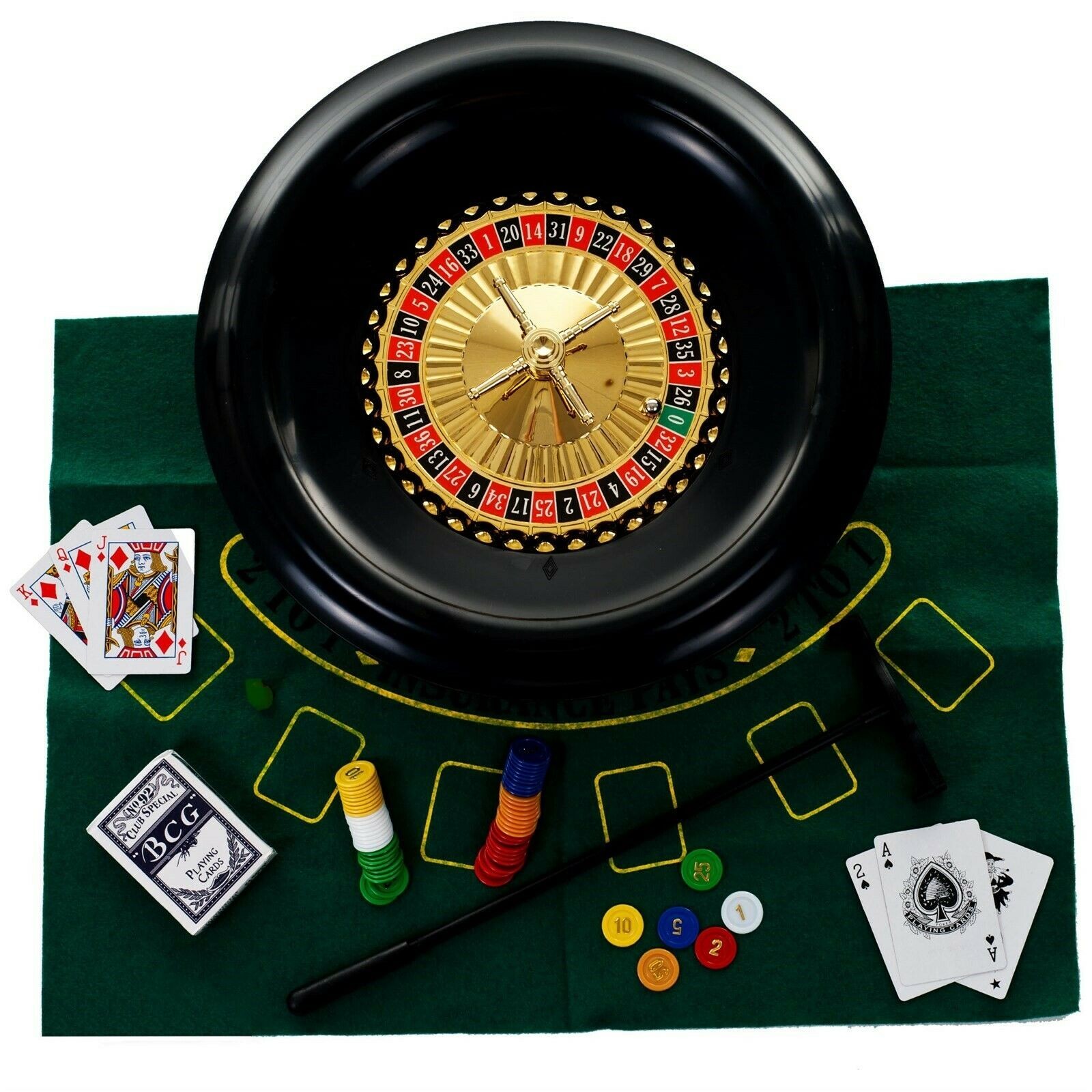 16 inch Deluxe Roulette Set with Accessories Double Sided Felt for Blackjack