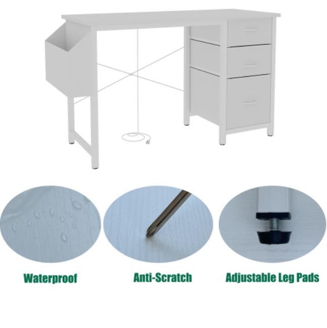 White 47.3" Home Office Desk USB Outlet 3 Storage Drawers Study Game Easy Assemb