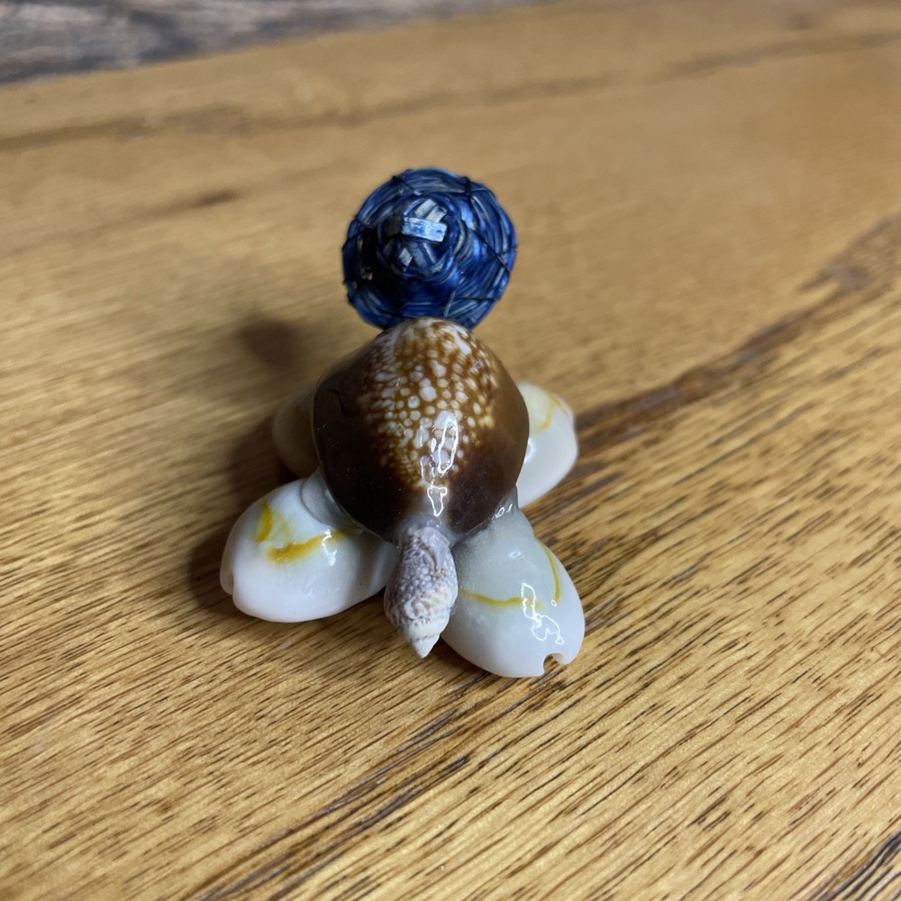 Tiny Vintage Seashell Turtle with Glasses and Straw Hat, Desk Decor