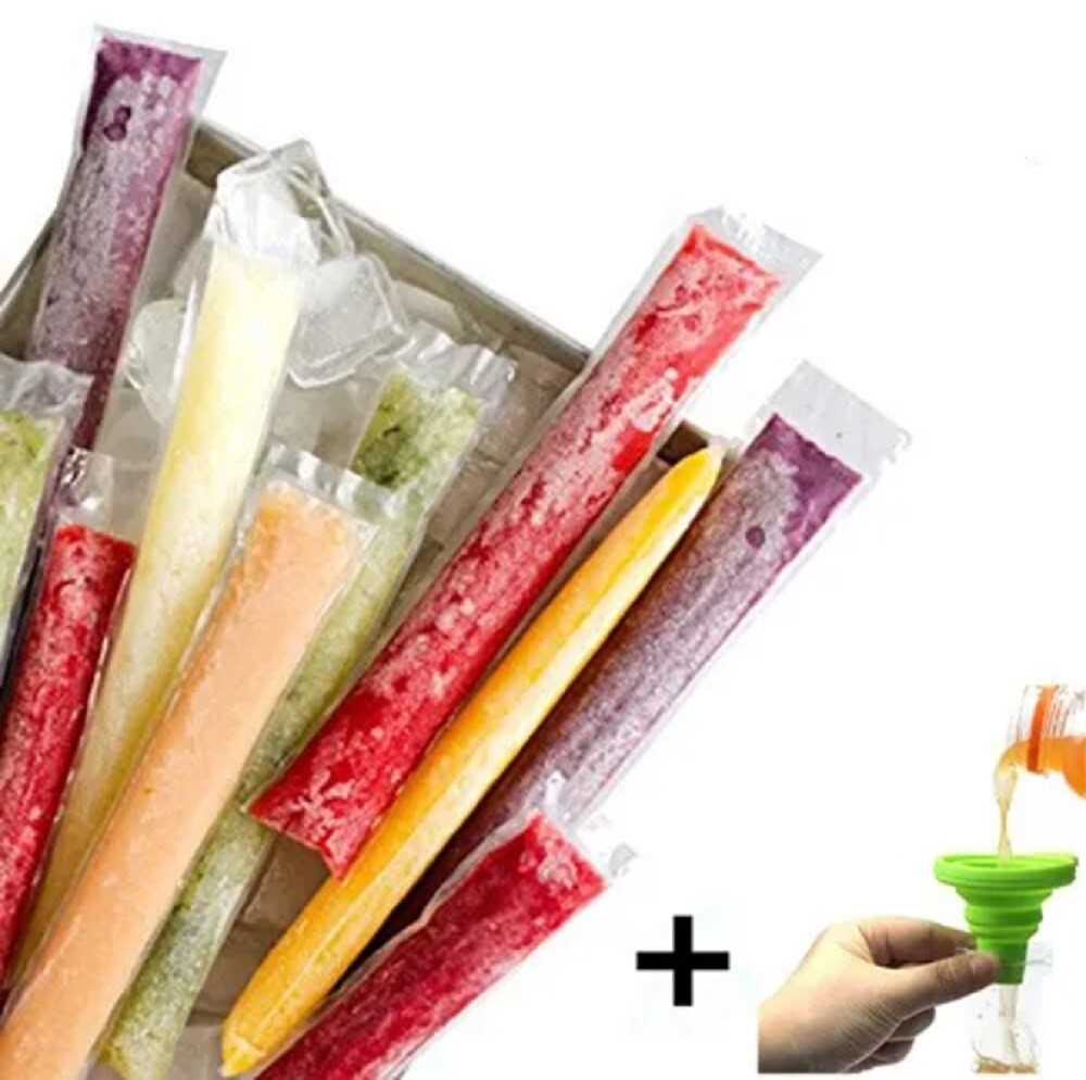 100 Pcs BPA-Free Popsicle Mold Bags-Freezer Tube Bags Ice Pop Pouch w a Funnel