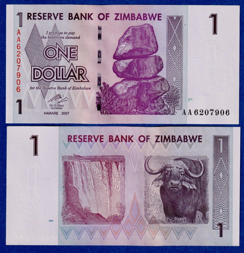 ZIMBABWE $1 (2007 ) P-65 - PREFIX AA  -  UNC NOTE