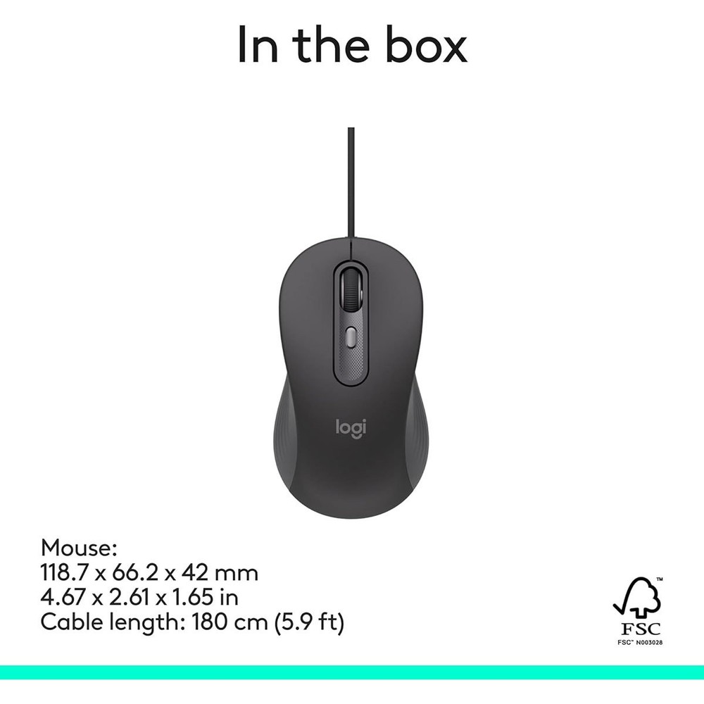 Logitech Signature M520 USB-C Wired Mouse, Large, Graphite