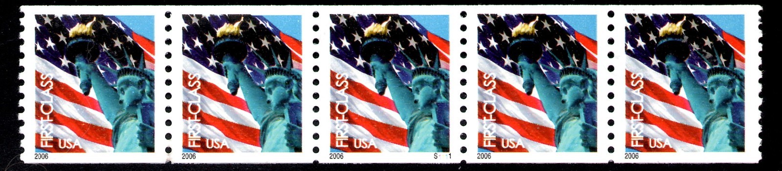 US Scott 3967 FLAG & LIBERTY COIL STRIP OF 5 MNH