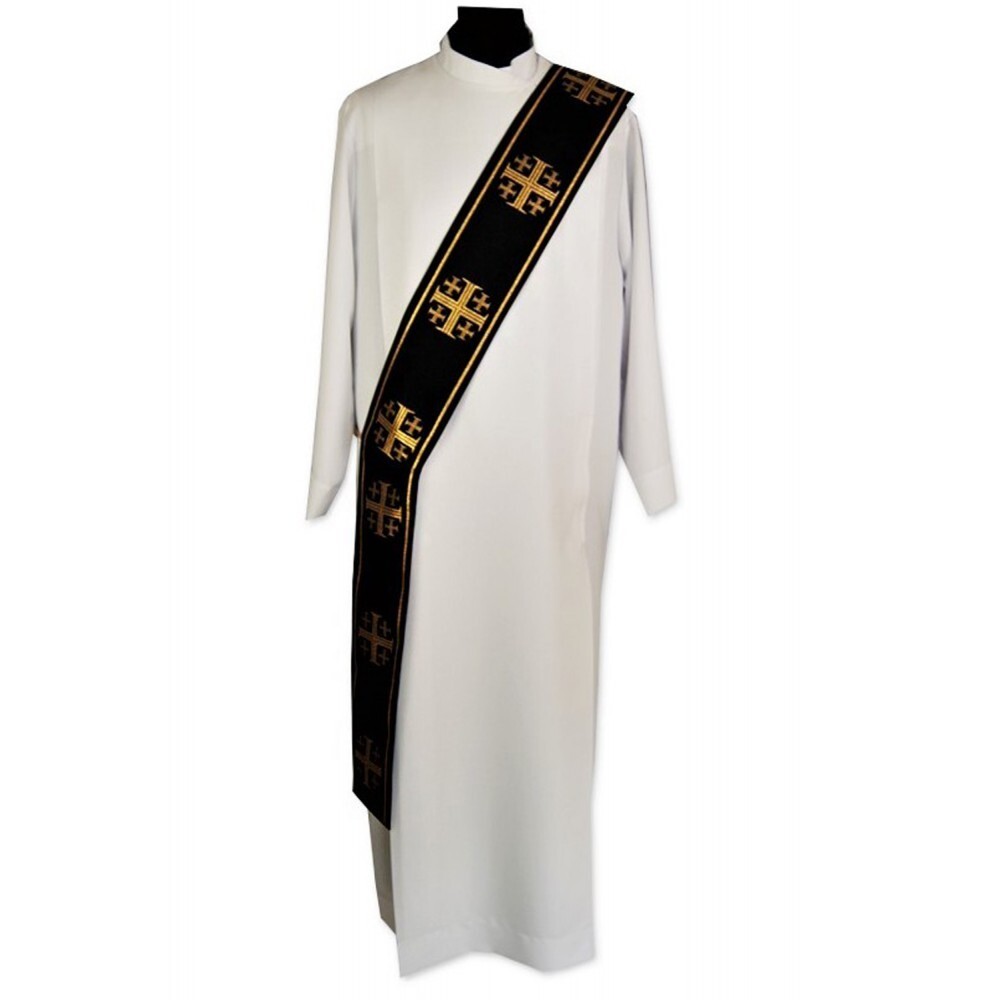 DEACON stole black Jerusalem Crosses