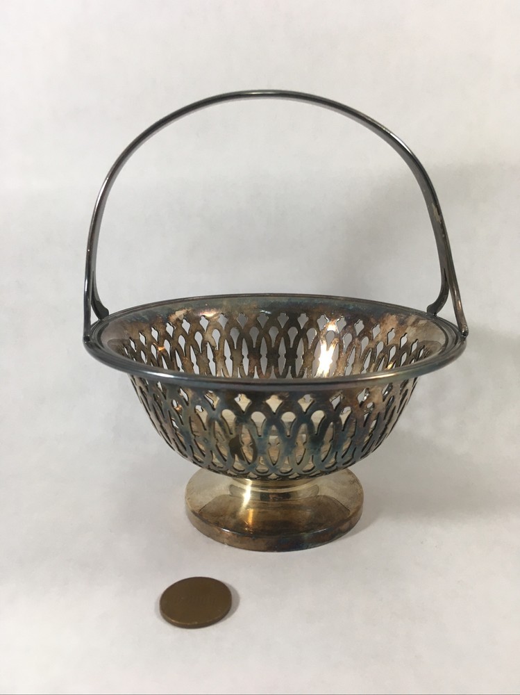 Silverplate Reticulated Basket Display Bowl 5.5" Candy Dish Trinket Dish GM CO E