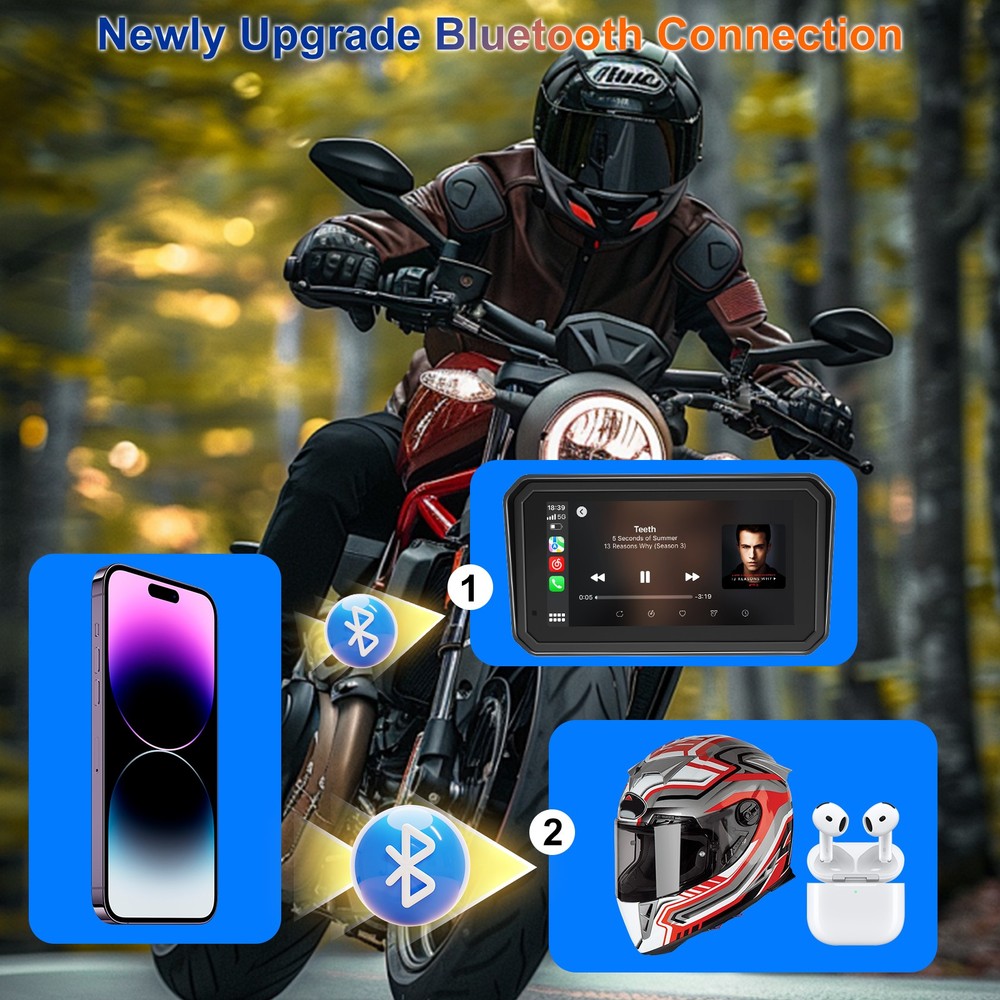 6" Motorcycle Carplay HD Waterproof Touchscreen with GPS Navigation System, TPMS