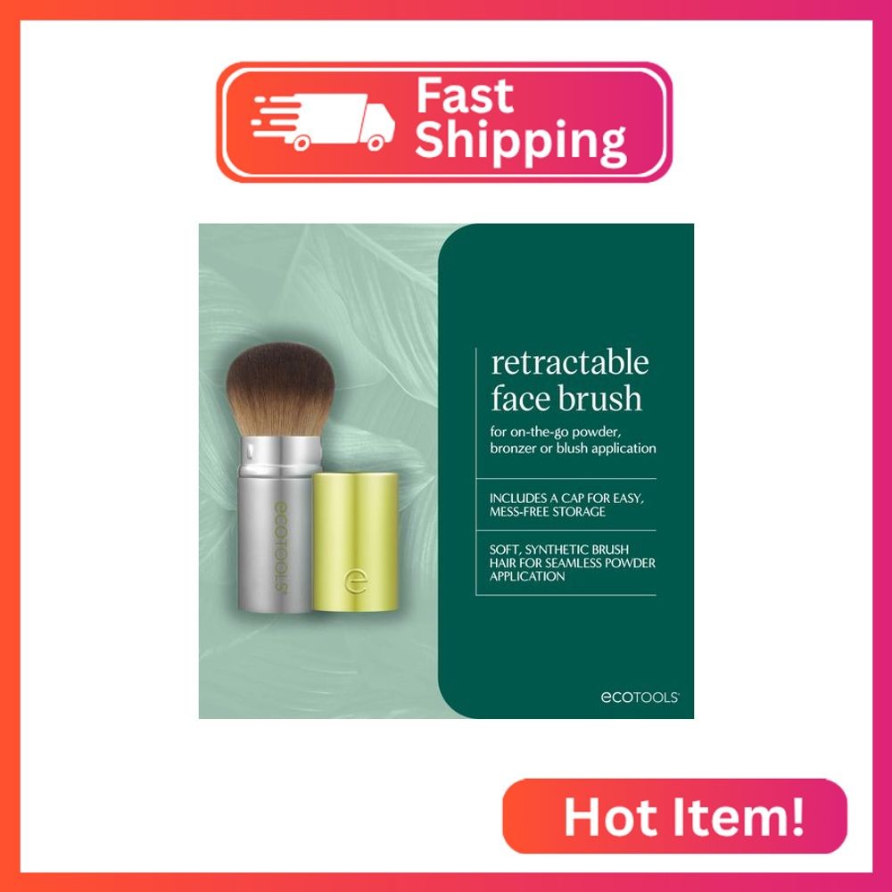 EcoTools Retractable Face Makeup Brush, Kabuki Brush for Foundation, Blush, Bron