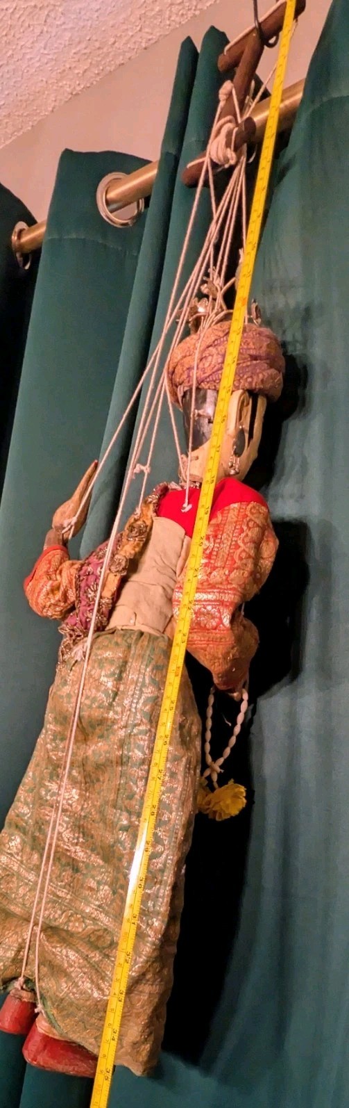 Vintage Burmese Wooden Puppet Marionette 30" Tall