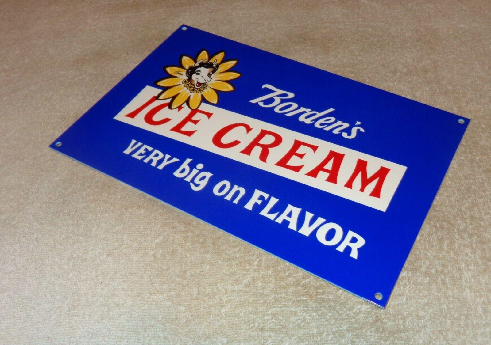 VINTAGE BORDEN'S ICE CREAM ELSIE THE COW 12" METAL BORDENS DAIRY 🥛 GAS OIL SIGN