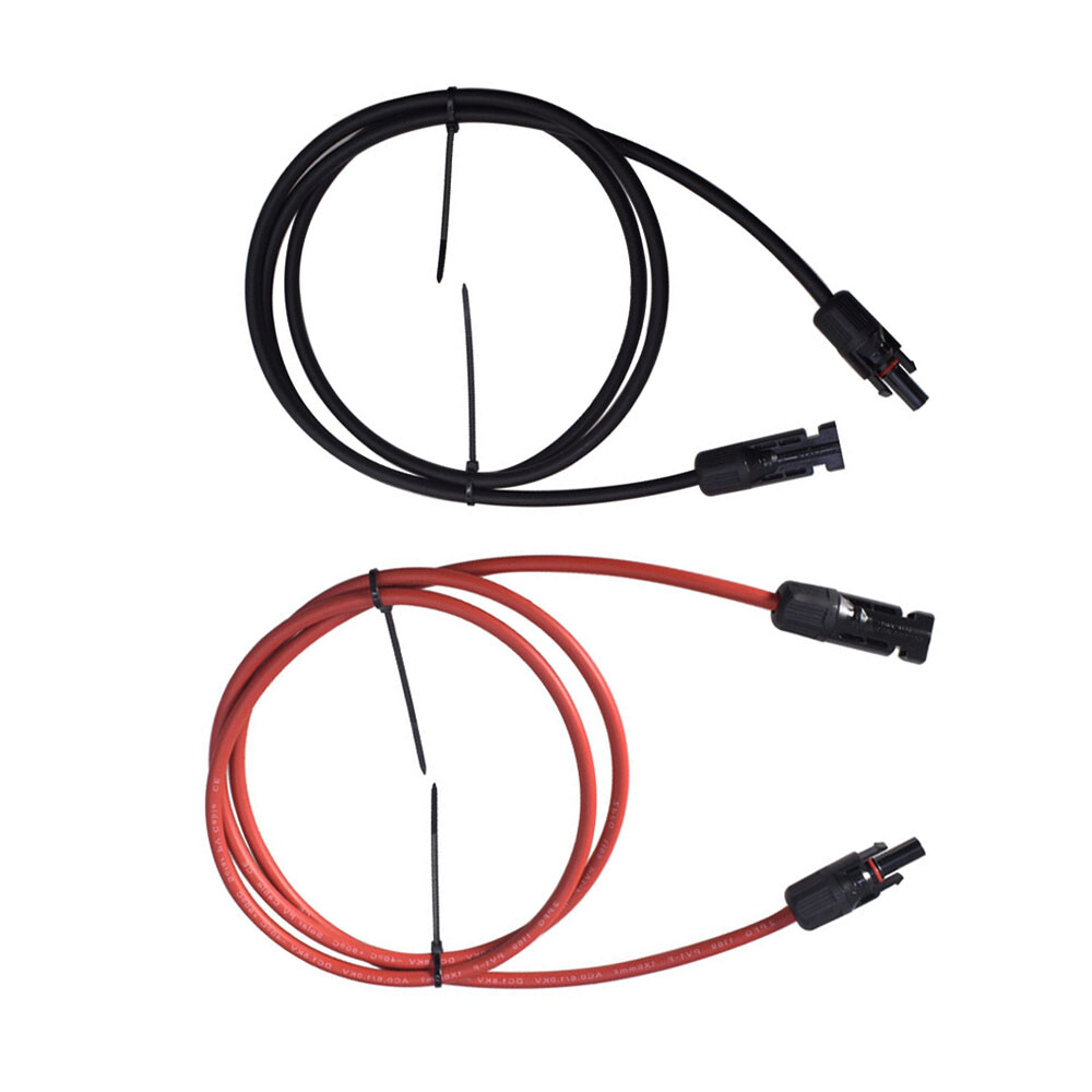 12 AWG Solar Panel Extension Cable Wire Connector 1 Pair 5ft Black + Red