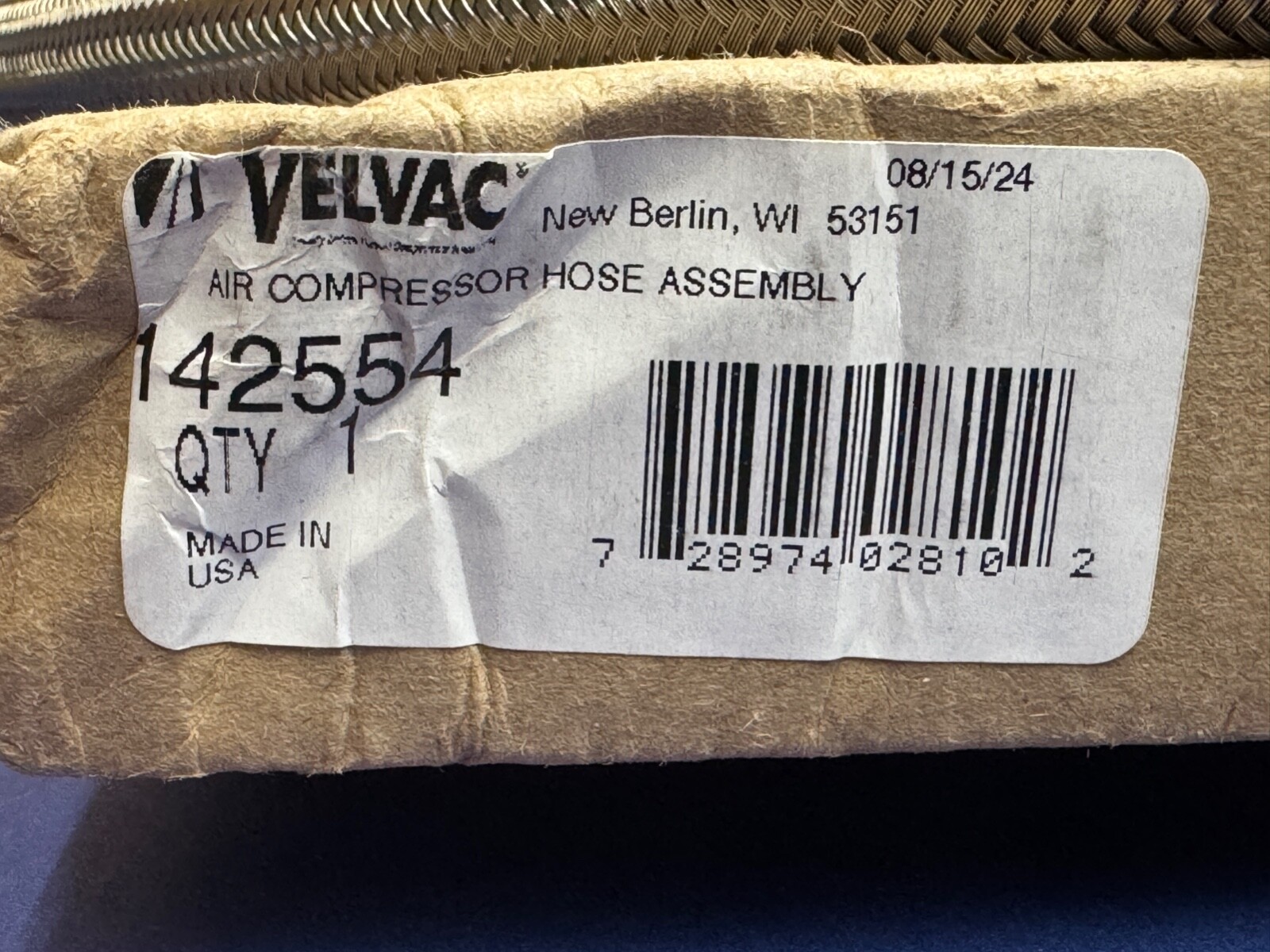 Velvac 142554 Air Compressor Discharge Hose Assembly, 5/8" X 54"