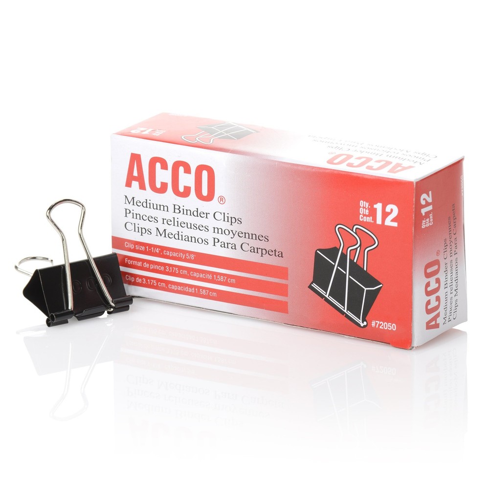 ACCO Binder Clips, Medium, Black, 12 per Box, 2 Boxes (72062) 2 Boxes, Black
