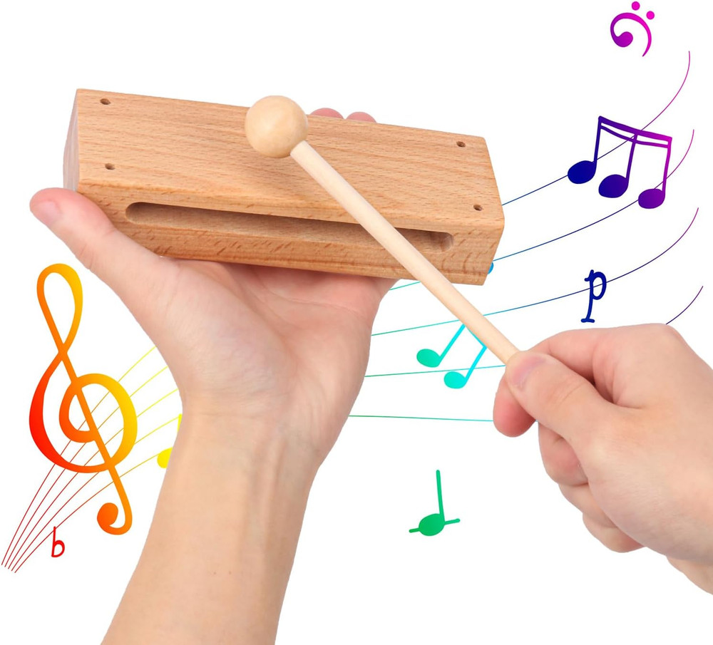 2 Set Solid Wood Rhythm Block Mallet Musical Instrument Percussion Blocks Hand