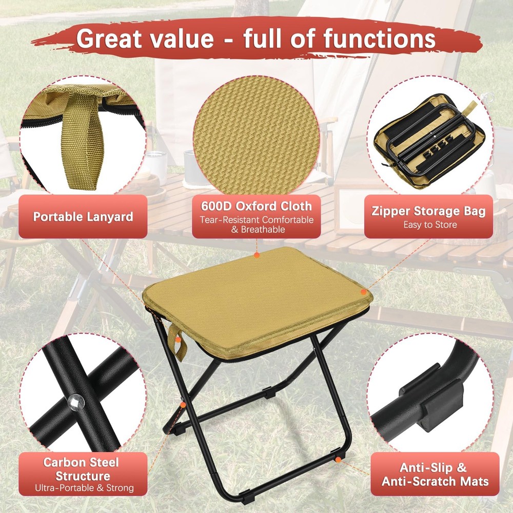 Small Foldable Backpack Stool, 12-Inch Mini Portable Camping Stool Folding Ch...
