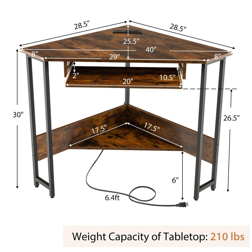 Corner Desk, Triangle Computer Desk with Power Outlets, Small Desk for Small ...