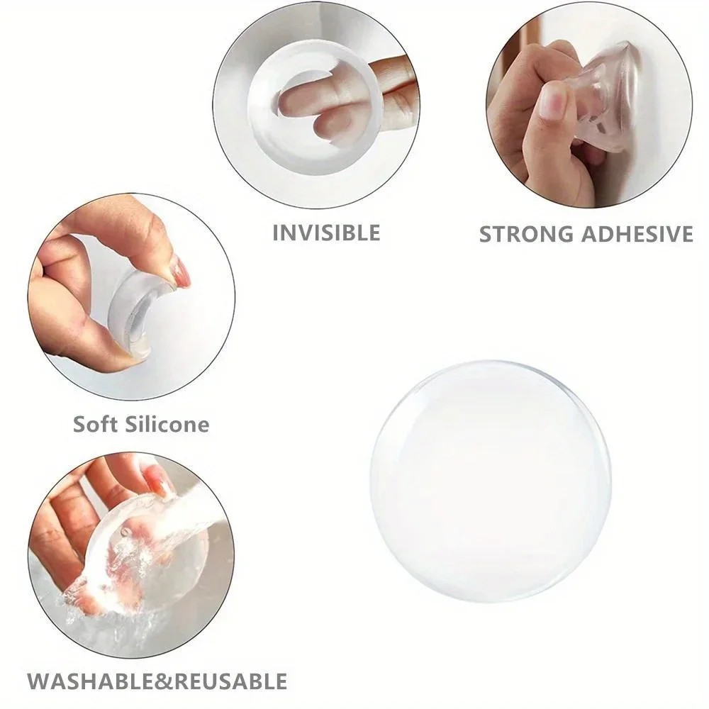 6Pcs Wall Door Handle Stopper Silicone Transparent round Protector Self-Adhesive