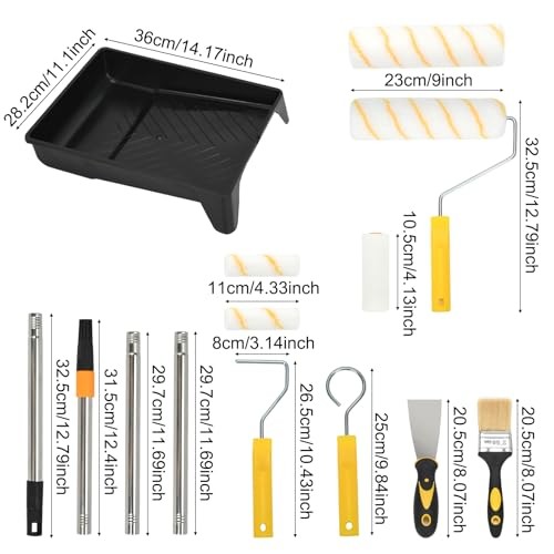 13-Piece Paint Roller Kit with Extension Pole - 9 Inch & 4 Inch Microfiber