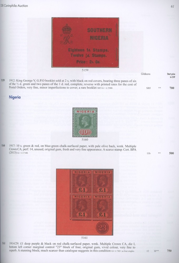 Nigeria Cameroon Sudan Specialized Auction Catalog Corinphila 2024