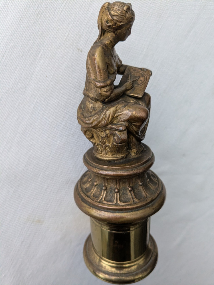 Rare Solid Bronze 19th Century Neoclassical Figural Stamp Roll Dispenser