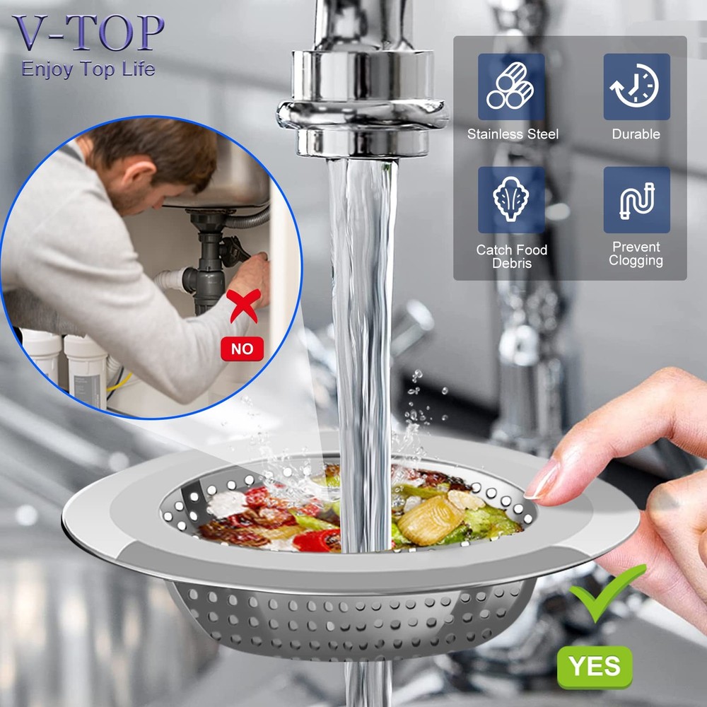 Kitchen Sink Drain Strainer 4 Pack Stainless 4.5 Strainers Silver&black