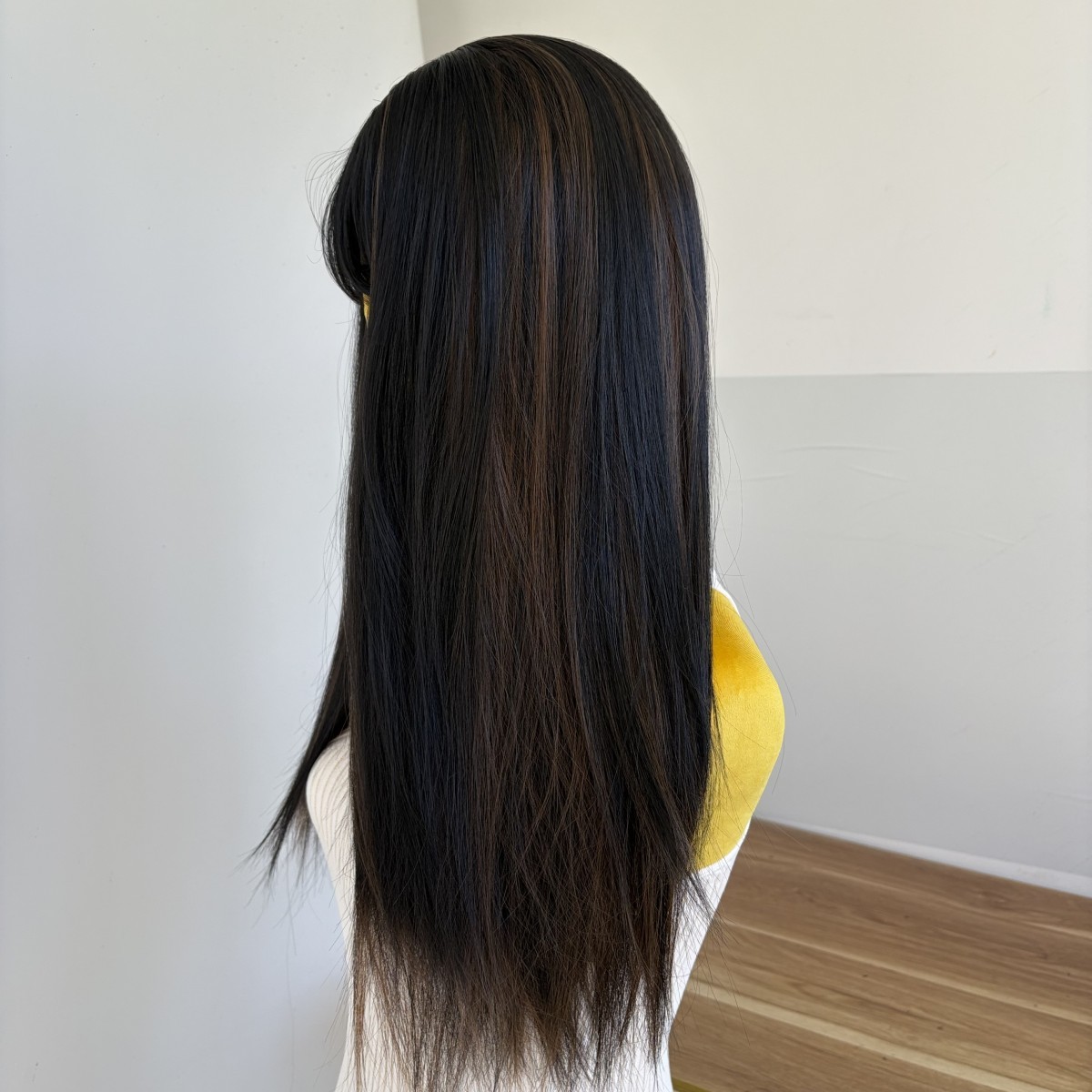 Black Brown Cosplay Wig With Bangs Long Straight Heat Resistant Hair Layered