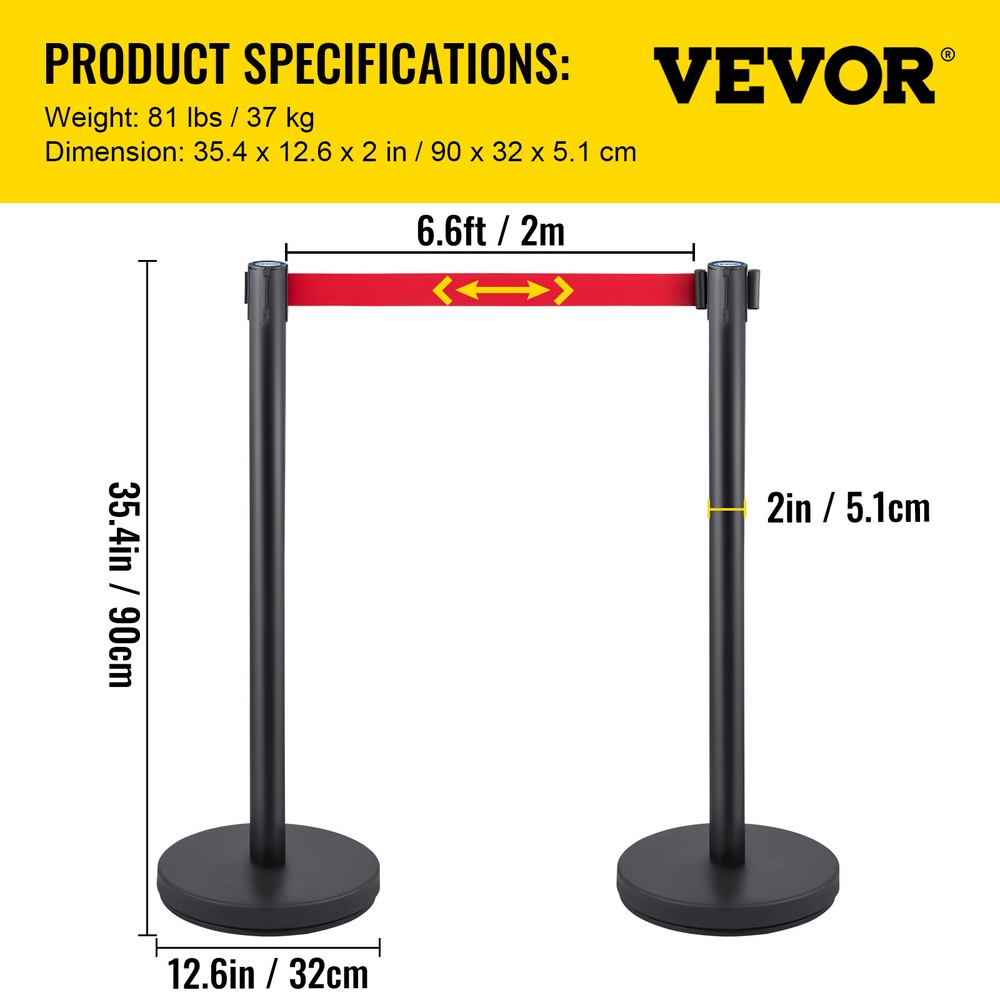 VEVOR 6PCS Crowd Control Barrier Stanchion Posts Set Queue Pole with 6.6ft Belt
