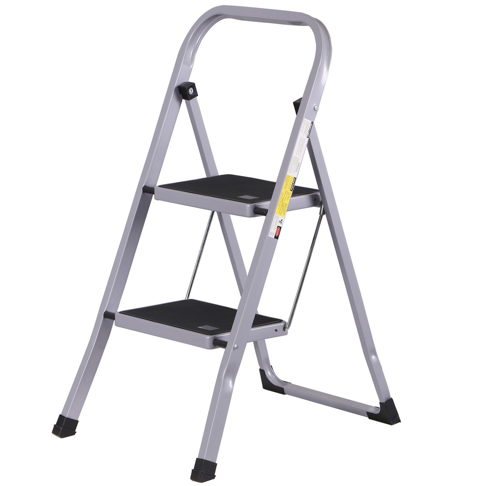 2 Step Ladder Folding Step Stool with Convenient Handgrip Handle 380 lbs Gray