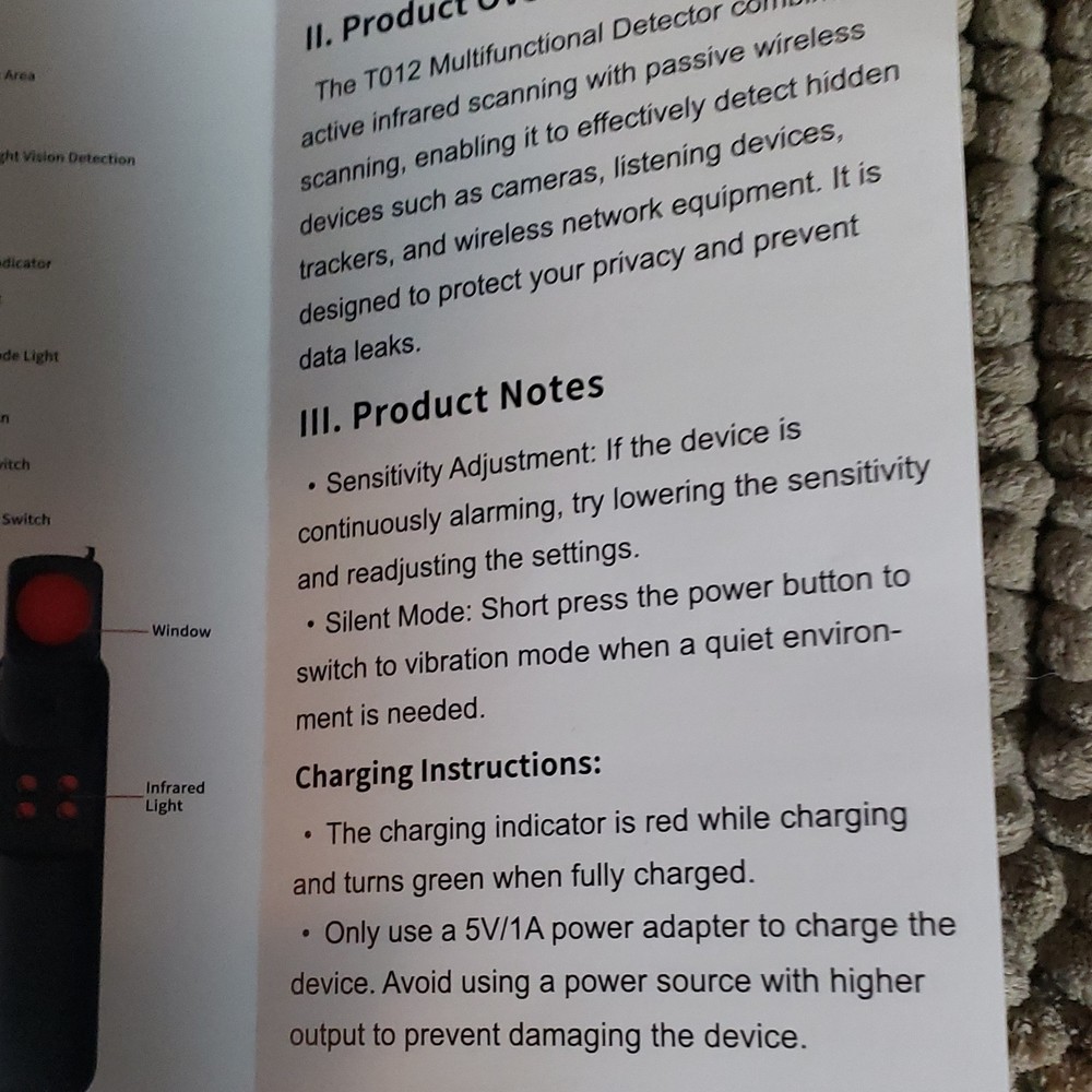 T012 Multifunctional Camera Detector Anti-Snooping Anti-Bugging Night Vision USB