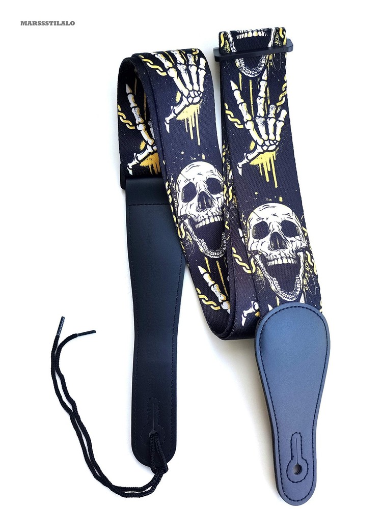 2" Professional Classic Guitar Straps Cool Skull Printed Polyster Soft Electr...