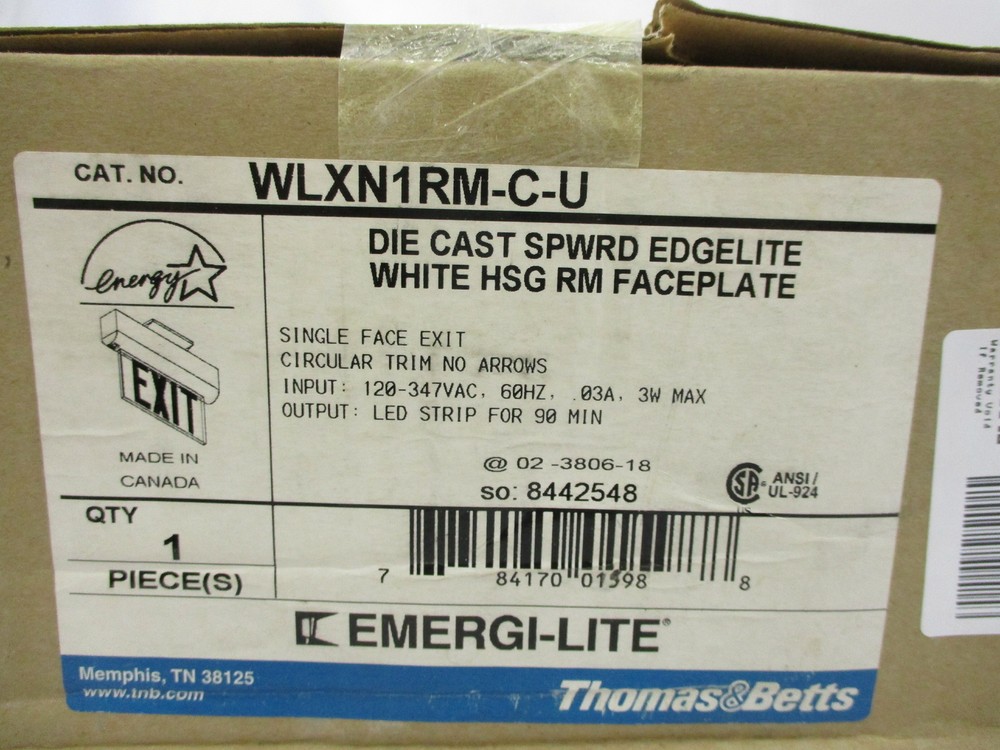 *NEW* THOMAS & BETTS WLXN1RM-C-U SINGLE FACE EXIT EMERGI-LITE