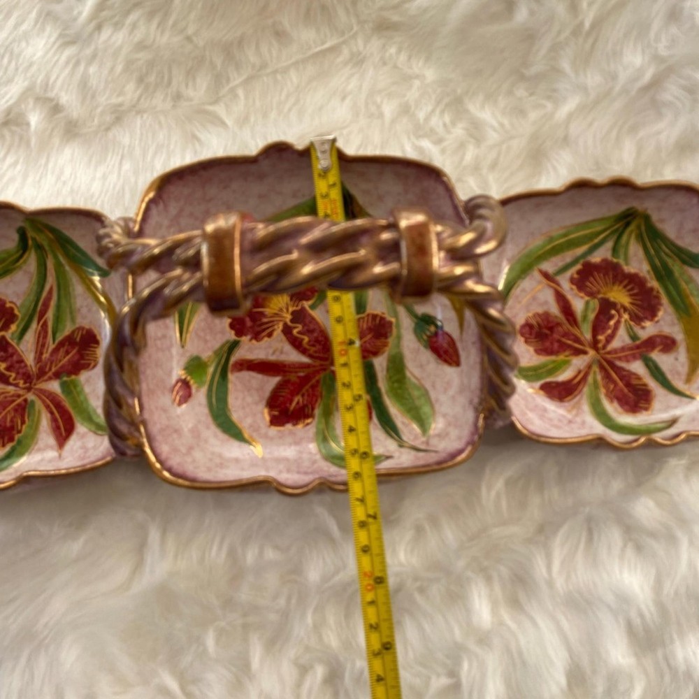 Hand-Painted Floral Ceramic Divided Serving Dish with Handle