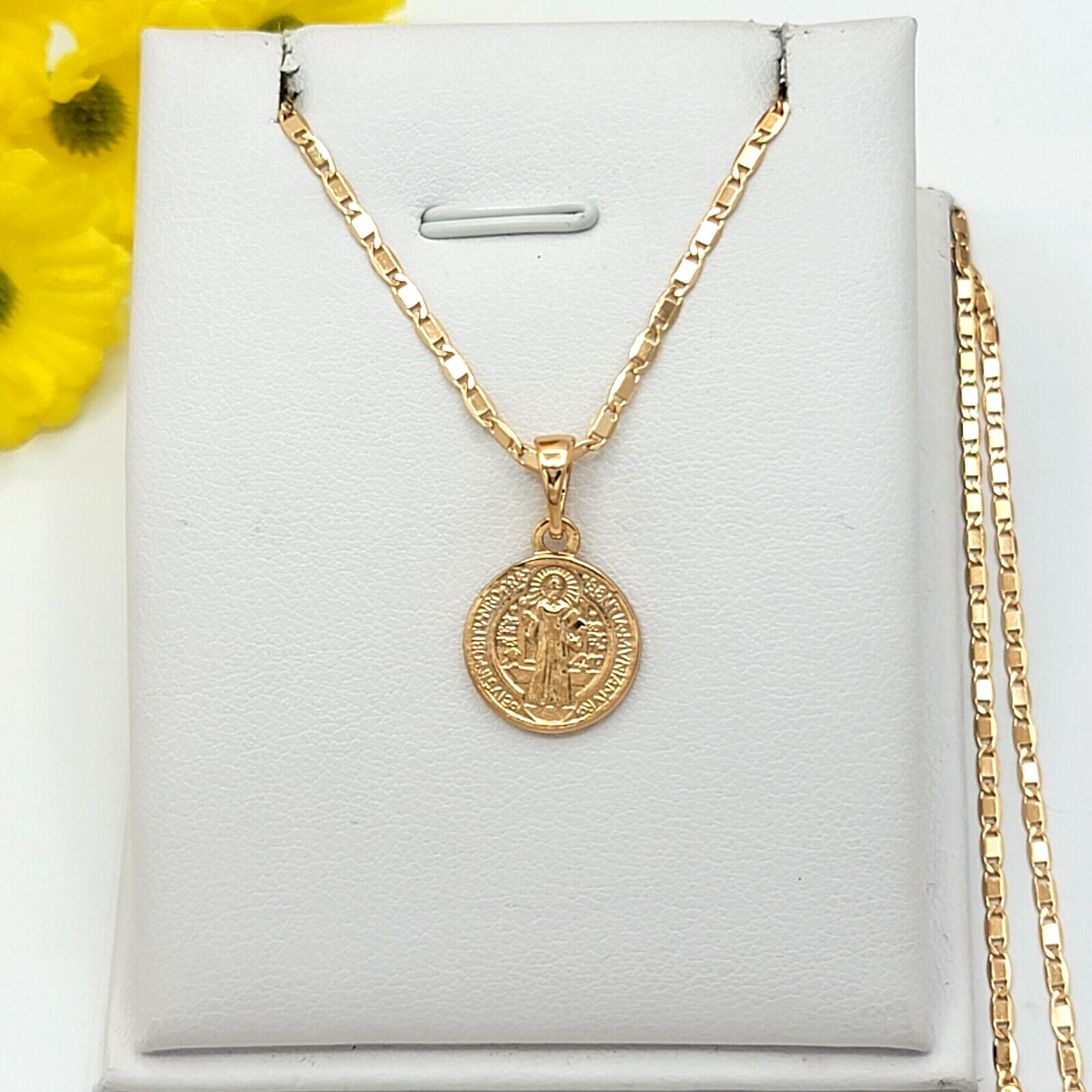 18K Gold Plated Saint Benedict Double Sided Small Pendant. Medalla de San Benito