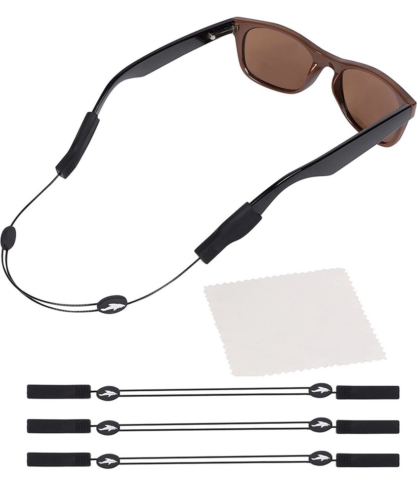 Adjustable Eyeglass Strap (3 Pack Shark Style) - No Tail Sunglass Strap & Cloth