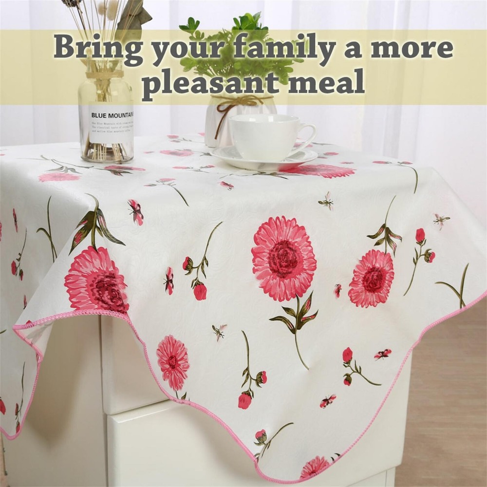 Vinyl Plastic Square Tablecloth Pink 35" x 35" Sunflower Pattern