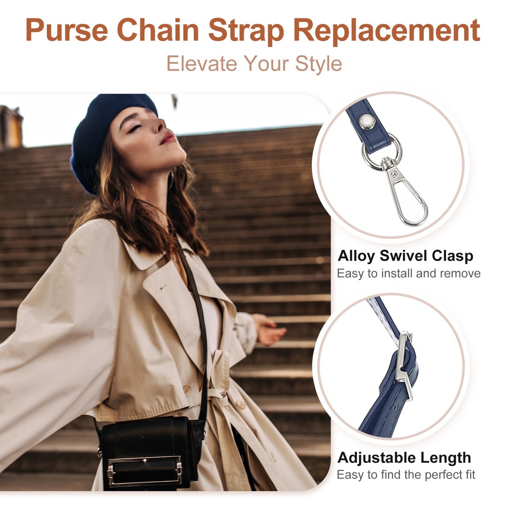 47" Adjustable PU Leather Purse Strap with Silver Hardware Dark Blue