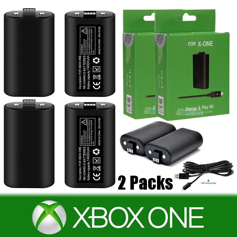 1-2PK 1400mAh Battery For Microsoft XBOX ONE Controller Play & Charge Cable Kit