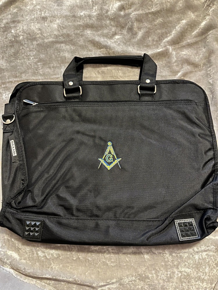 Master Mason Square Compass Canvas Briefcase  Zipper Pockets Shoulder Strap NEW!