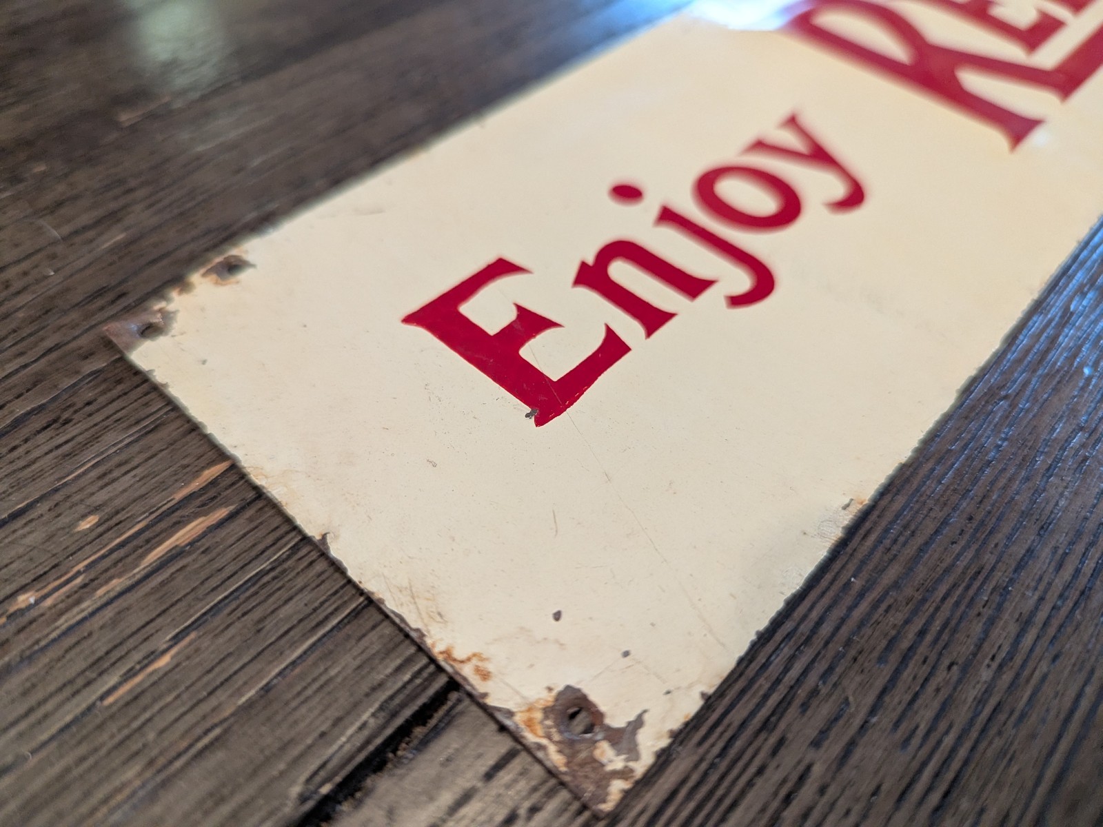 RARE RED ROCK COLA TIN TACKER STRIP SIGN EMBOSSED STOUT CO. 100% ORIGINAL