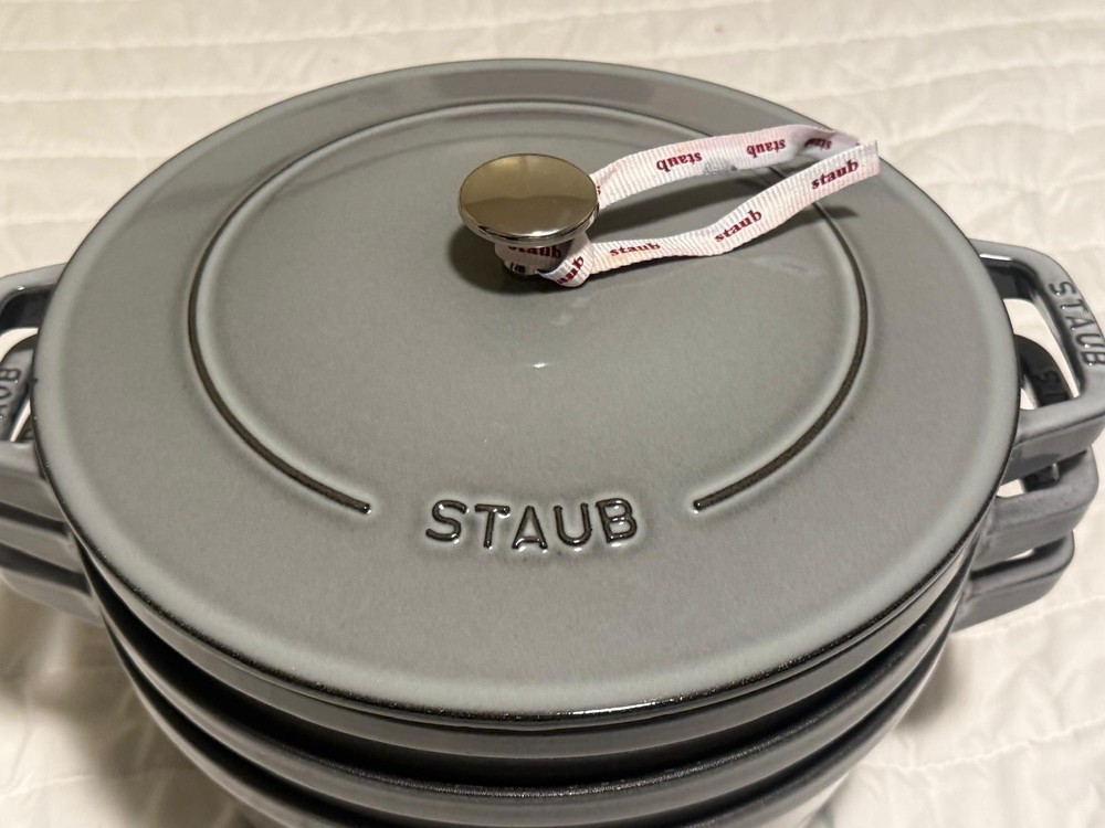 Staub Cast Iron, 5 qt, Round, dutch oven, 4-pc Stackable Set.