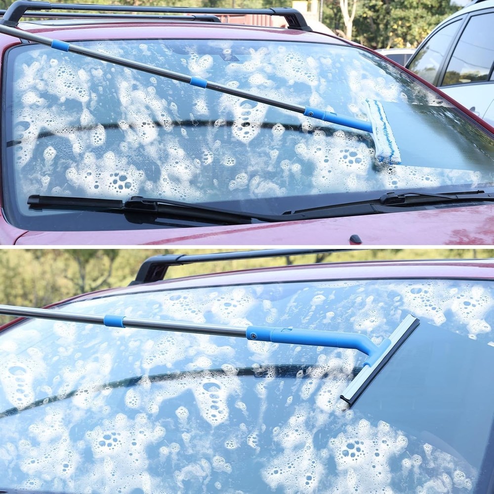 Professional Window Cleaning Kit 57IN, with Silicone Squeegee Blade, Microfib...