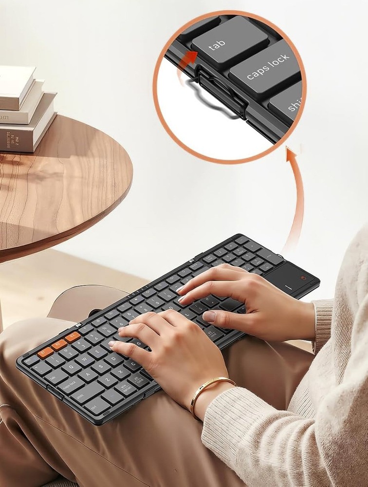Foldable Bluetooth Wireless Keyboard - Full-Size Keys - Trackpad - Number Keys