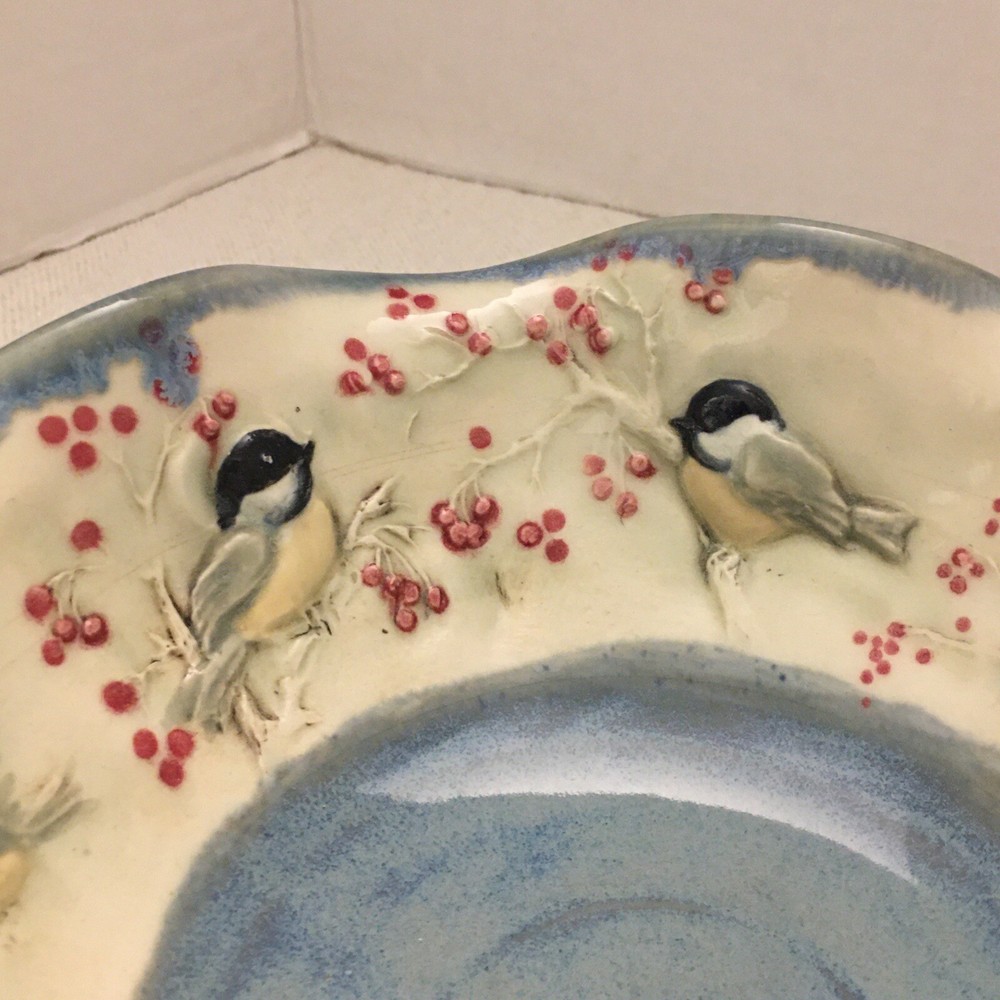 Jen Stein Art Pottery Bowl Decor Piece Chickadee Pattern