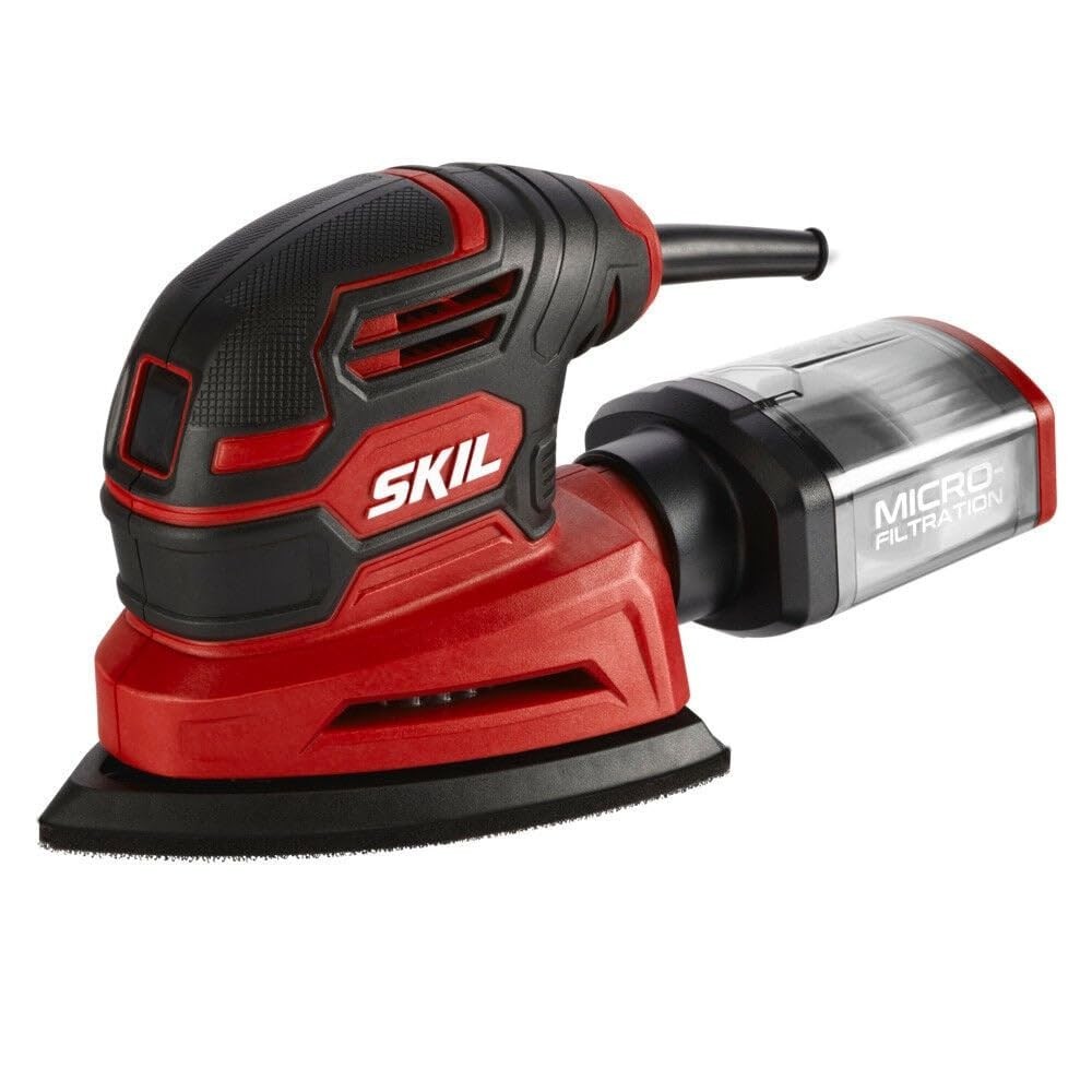 Ergonomic Corded Detail Sander with Micro-Filtration and Hook & Loop Sheets